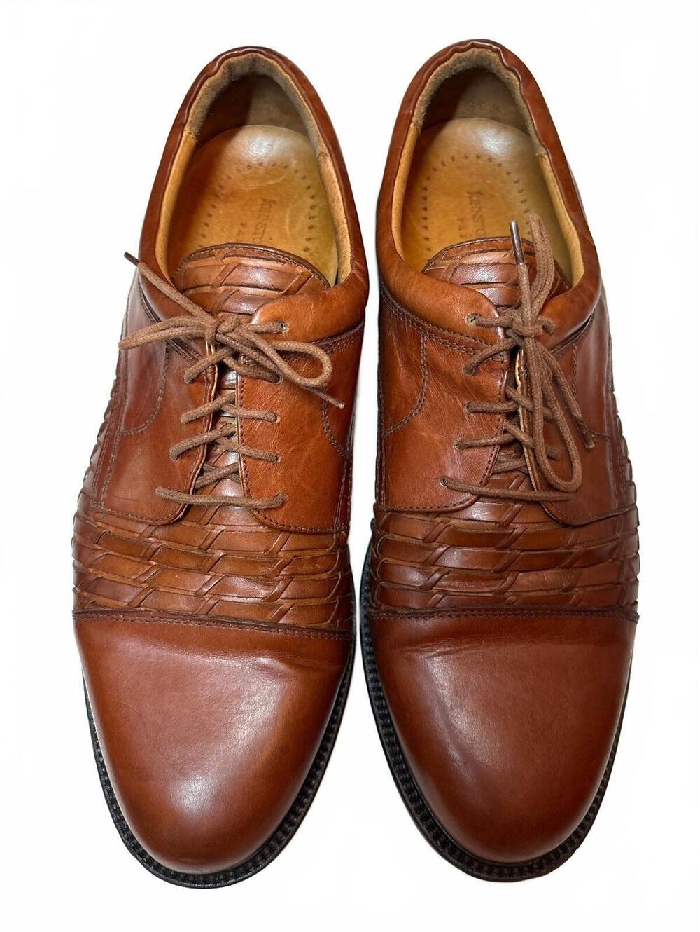 Johnston & Murphy Passport brown woven leather cap-toe oxford made in Italy, 13M